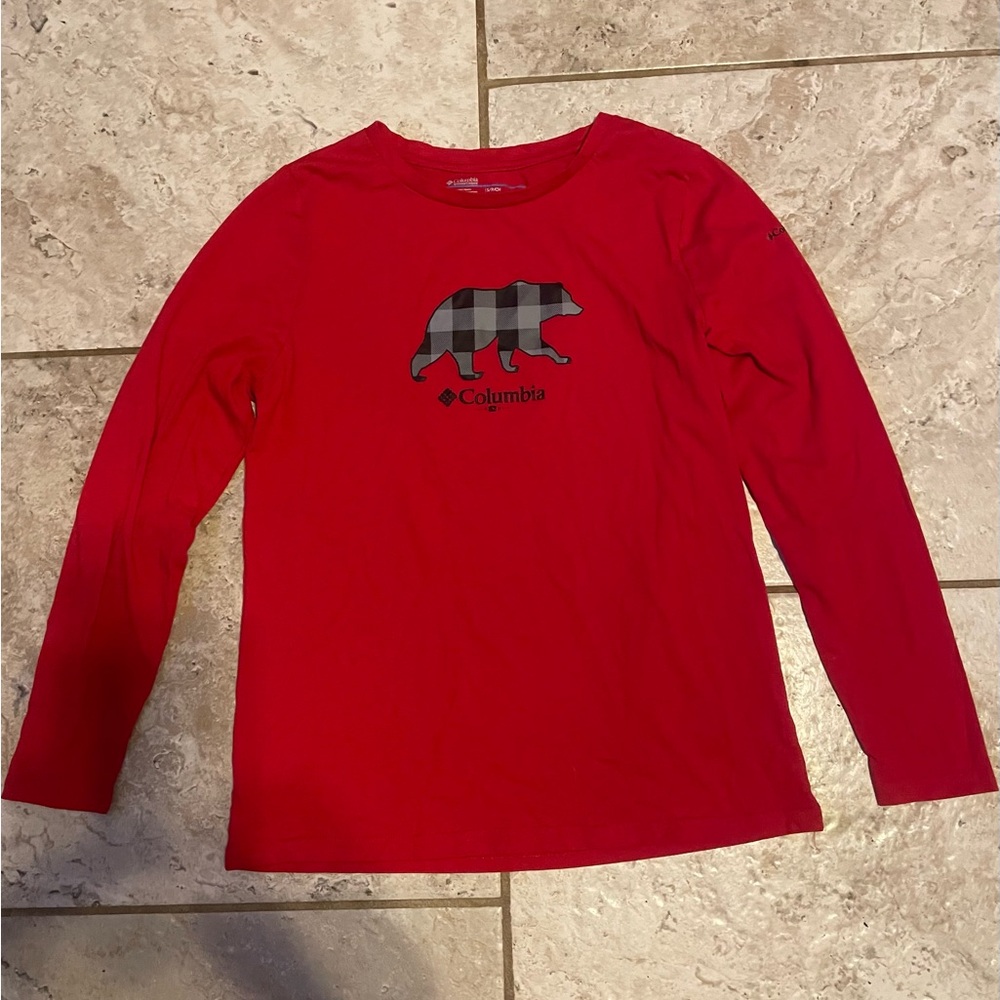 Columbia Kids Plaid Bear Red Long Sleeve Tee